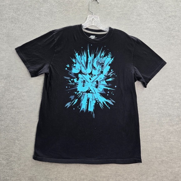Nike Men Shirt Large Black Swoosh Logo Just Do It Regular Fit Crew Neck Tee - Picture 1 of 9